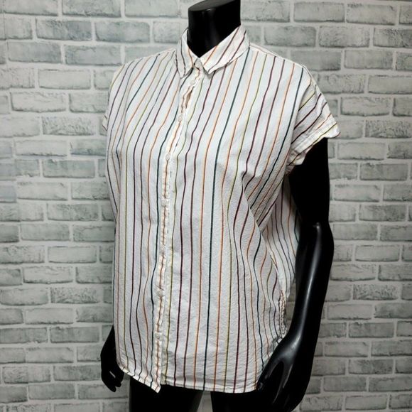 Madewell Womens‎ S Central Shirt Sadie Stripe Rolled Cuffed Sleeve Button Front - Picture 3 of 8